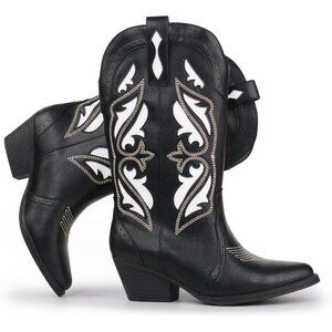Hawkwell Women's Black Western Rodeo Cowgirl Embroidered Pointed Toe Boots